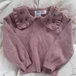 Zara Kids Pink Sweater with Embroidered Collar